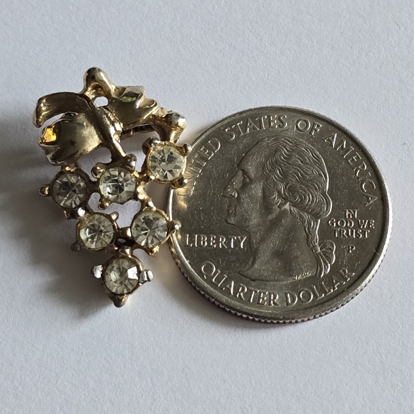 Vintage grapes brooch clear rhinestones Gold tone pin fruit - Picture 3 of 7